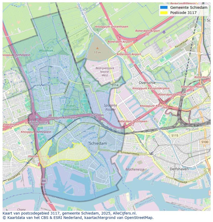 Afbeelding van het postcodegebied 3117 op de kaart.