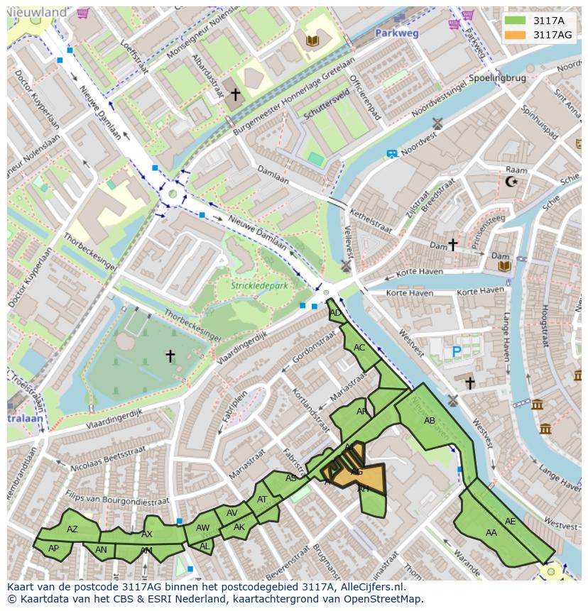Afbeelding van het postcodegebied 3117 AG op de kaart.