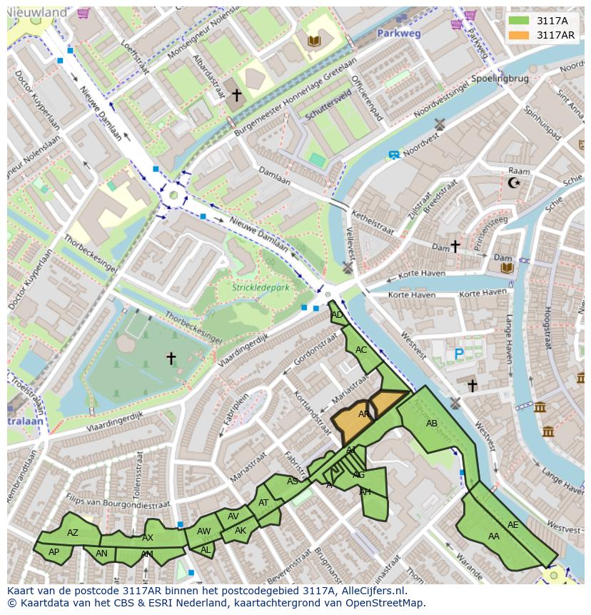 Afbeelding van het postcodegebied 3117 AR op de kaart.