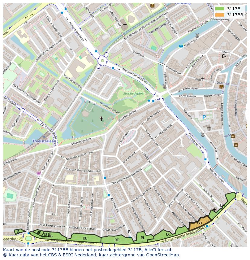Afbeelding van het postcodegebied 3117 BB op de kaart.