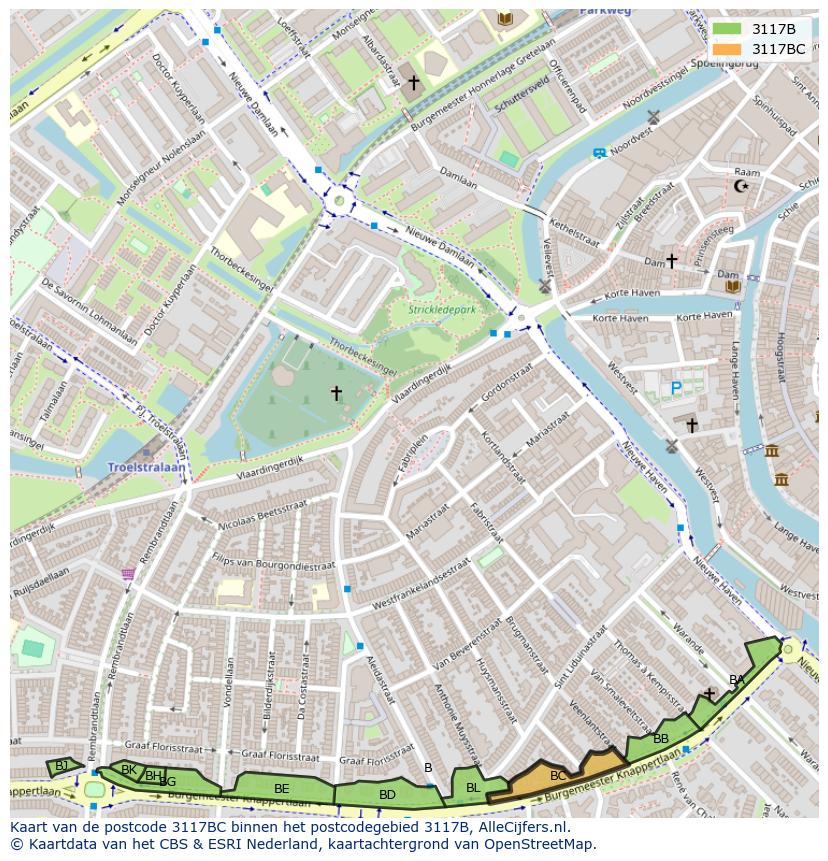 Afbeelding van het postcodegebied 3117 BC op de kaart.