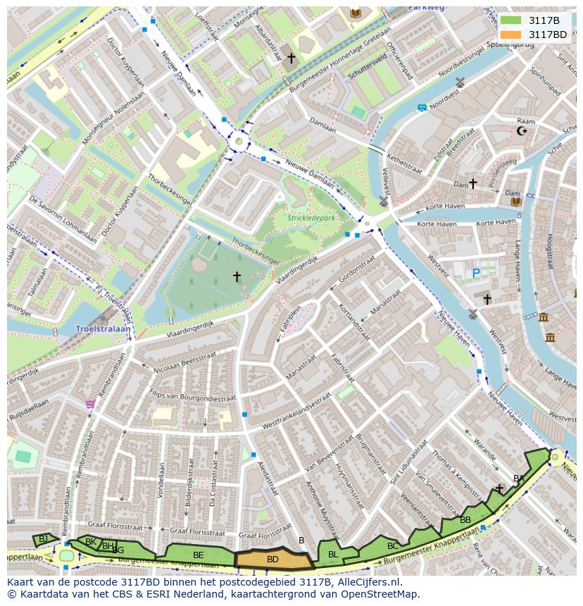 Afbeelding van het postcodegebied 3117 BD op de kaart.
