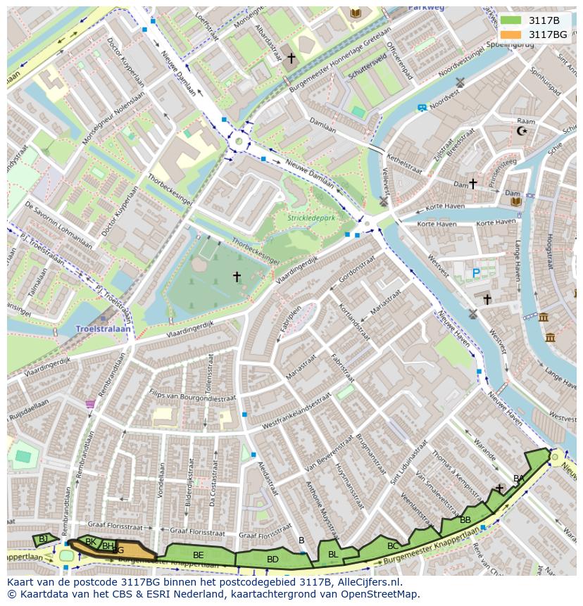 Afbeelding van het postcodegebied 3117 BG op de kaart.