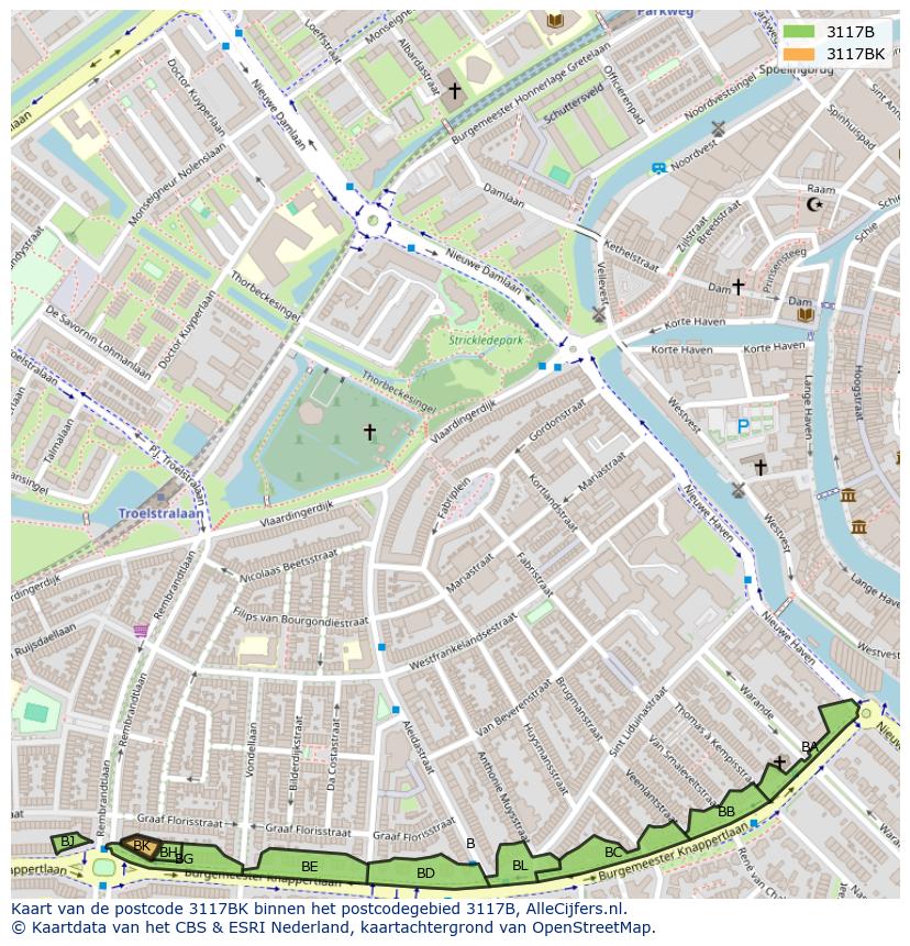 Afbeelding van het postcodegebied 3117 BK op de kaart.