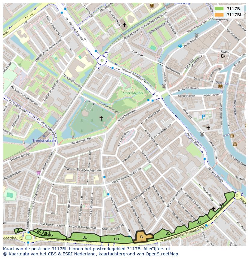 Afbeelding van het postcodegebied 3117 BL op de kaart.
