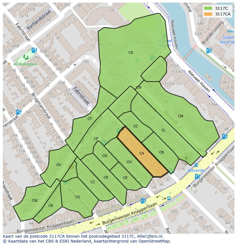Afbeelding van het postcodegebied 3117 CA op de kaart.