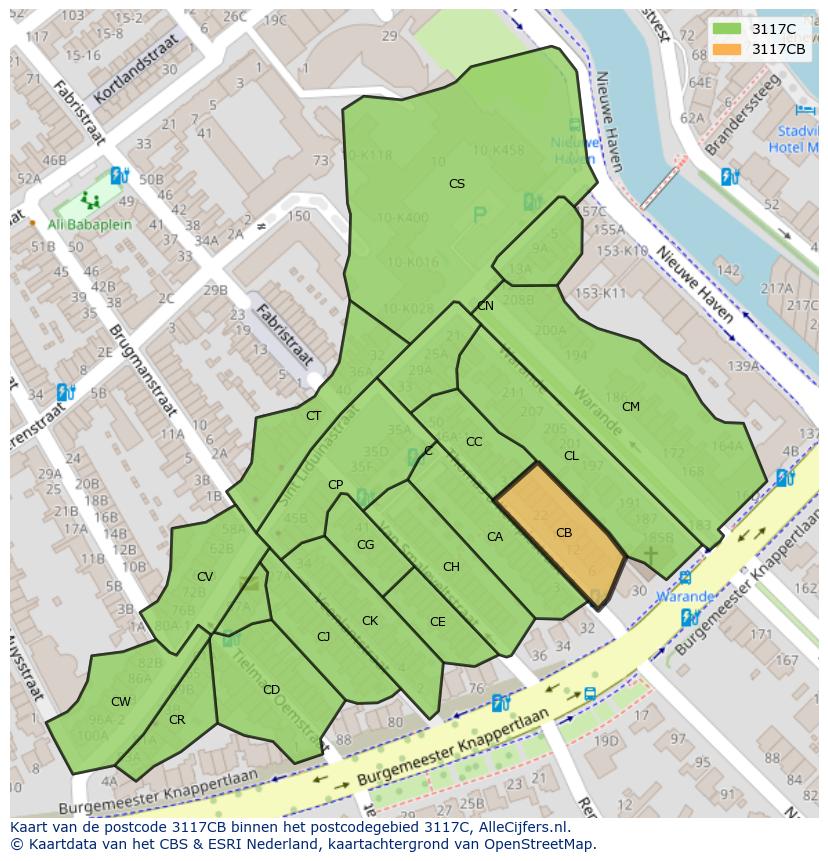 Afbeelding van het postcodegebied 3117 CB op de kaart.
