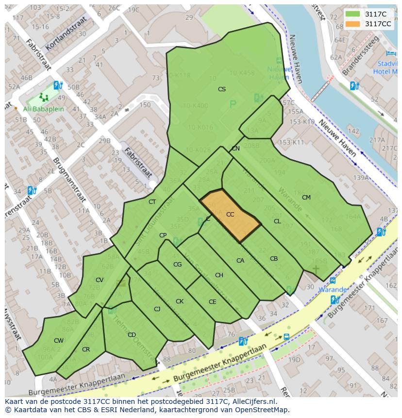 Afbeelding van het postcodegebied 3117 CC op de kaart.