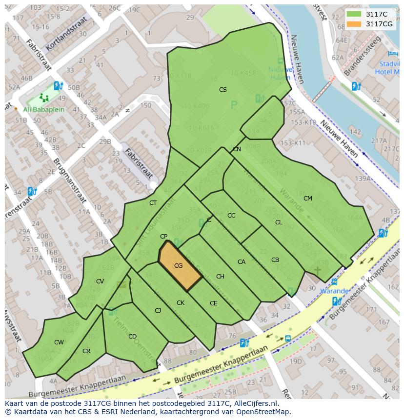 Afbeelding van het postcodegebied 3117 CG op de kaart.