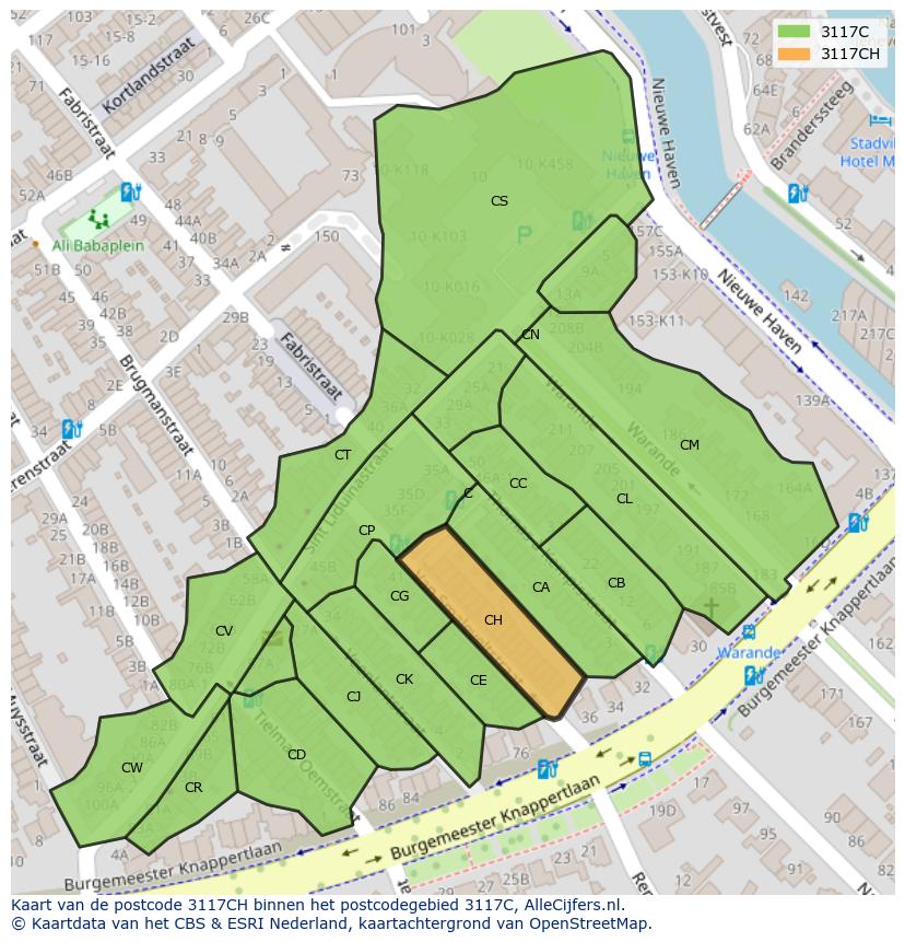 Afbeelding van het postcodegebied 3117 CH op de kaart.