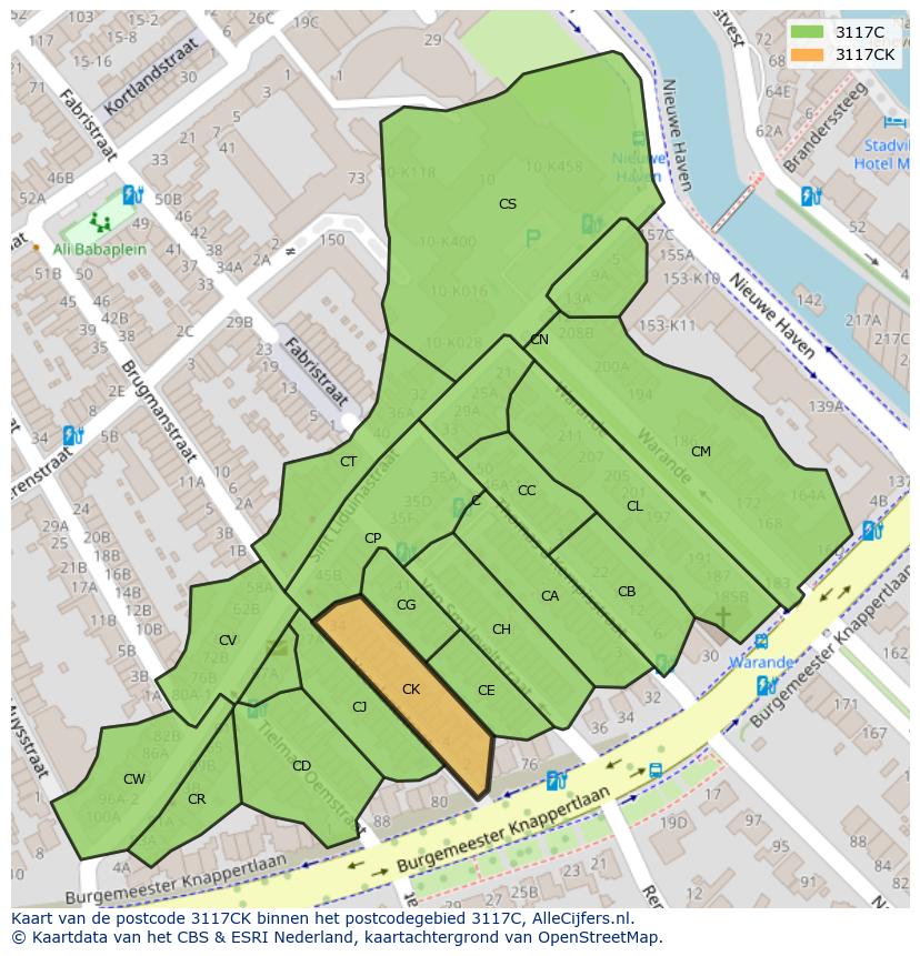 Afbeelding van het postcodegebied 3117 CK op de kaart.