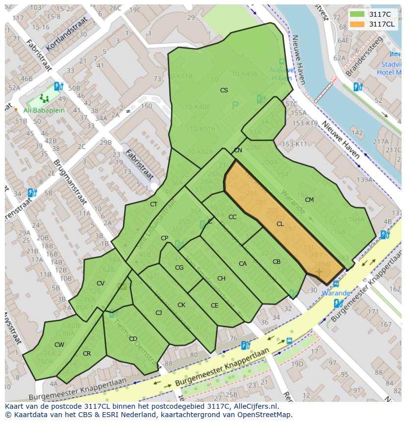 Afbeelding van het postcodegebied 3117 CL op de kaart.