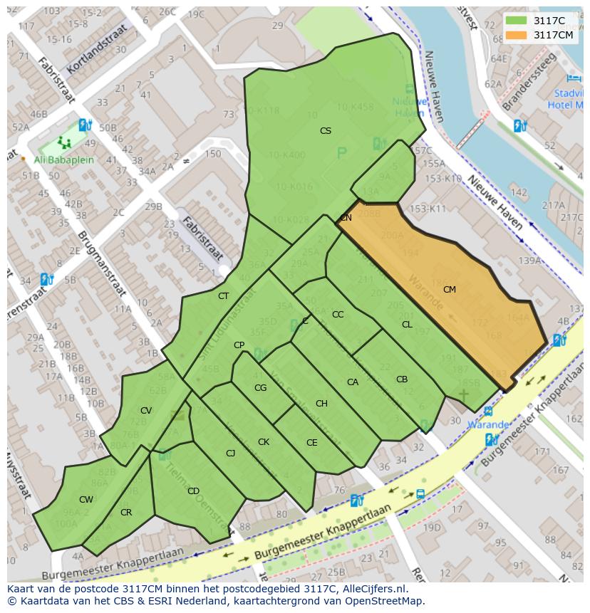 Afbeelding van het postcodegebied 3117 CM op de kaart.