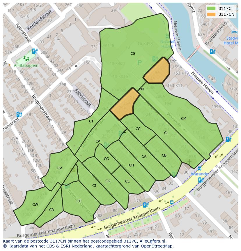 Afbeelding van het postcodegebied 3117 CN op de kaart.