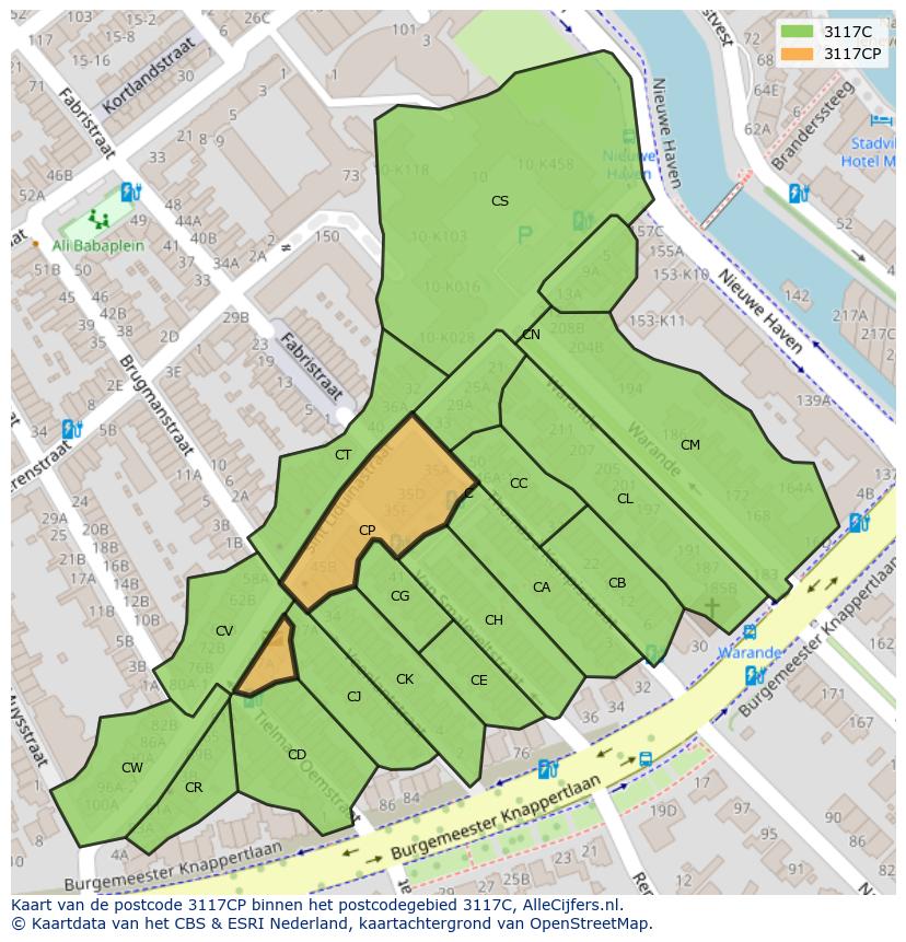 Afbeelding van het postcodegebied 3117 CP op de kaart.