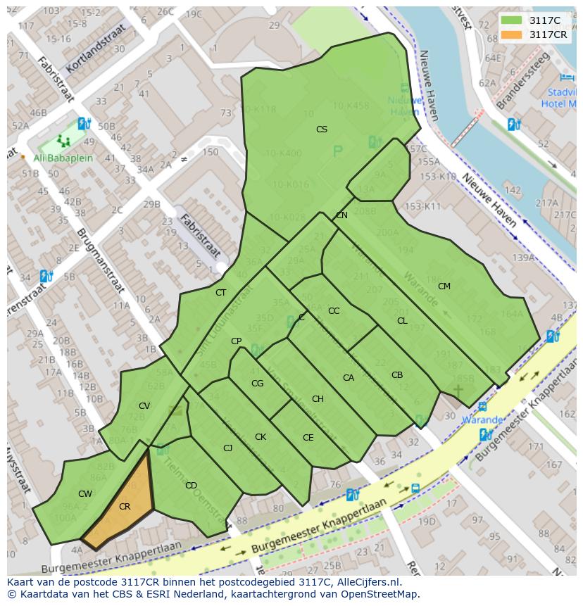 Afbeelding van het postcodegebied 3117 CR op de kaart.