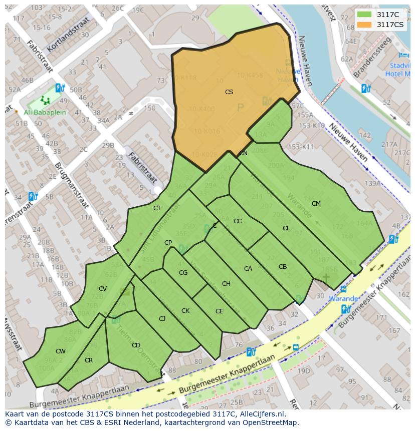Afbeelding van het postcodegebied 3117 CS op de kaart.