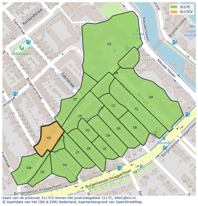 Afbeelding van het postcodegebied 3117 CV op de kaart.