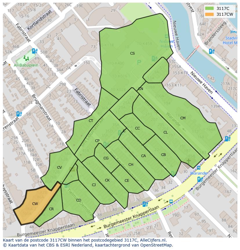 Afbeelding van het postcodegebied 3117 CW op de kaart.