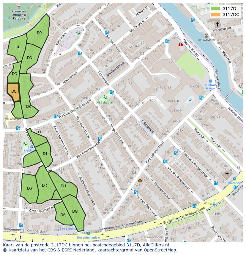 Afbeelding van het postcodegebied 3117 DC op de kaart.