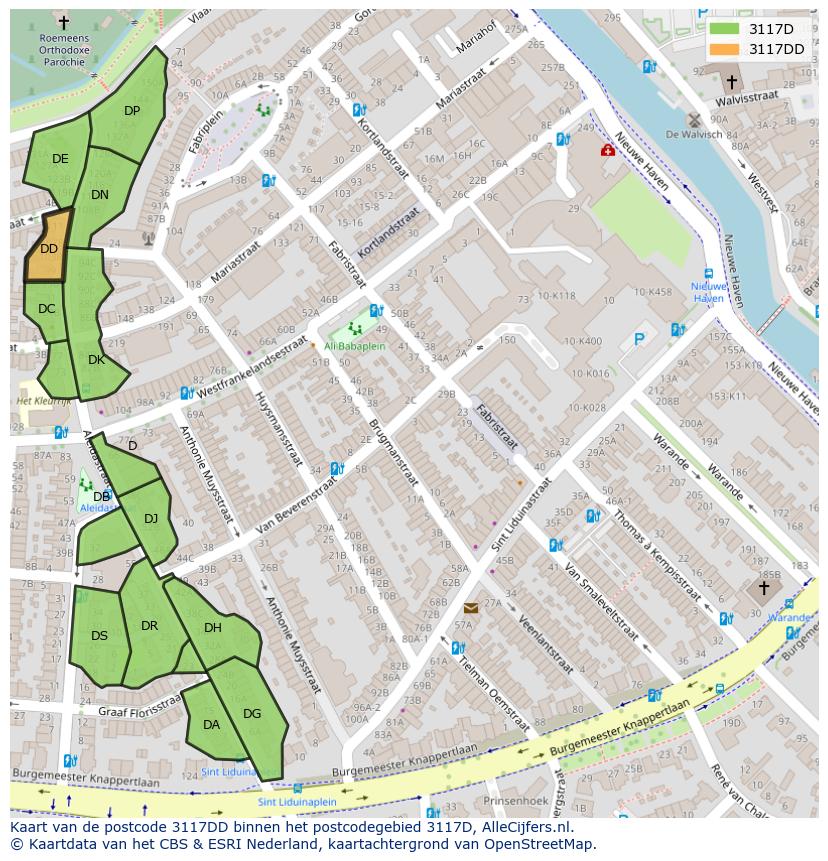 Afbeelding van het postcodegebied 3117 DD op de kaart.