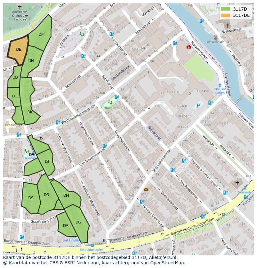 Afbeelding van het postcodegebied 3117 DE op de kaart.