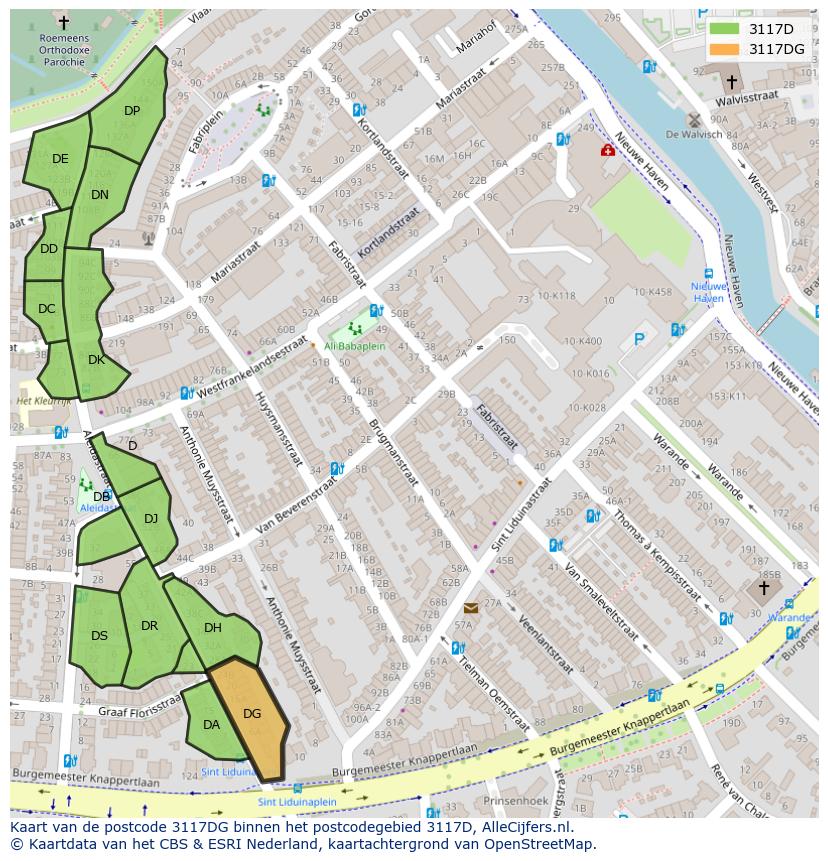Afbeelding van het postcodegebied 3117 DG op de kaart.