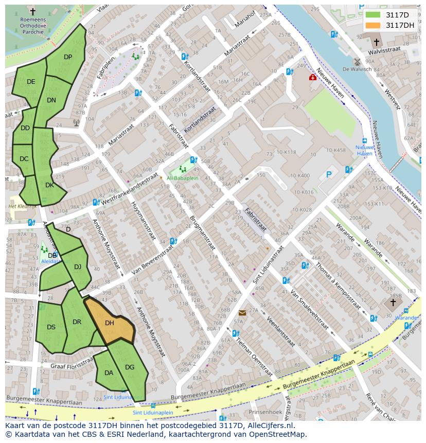 Afbeelding van het postcodegebied 3117 DH op de kaart.