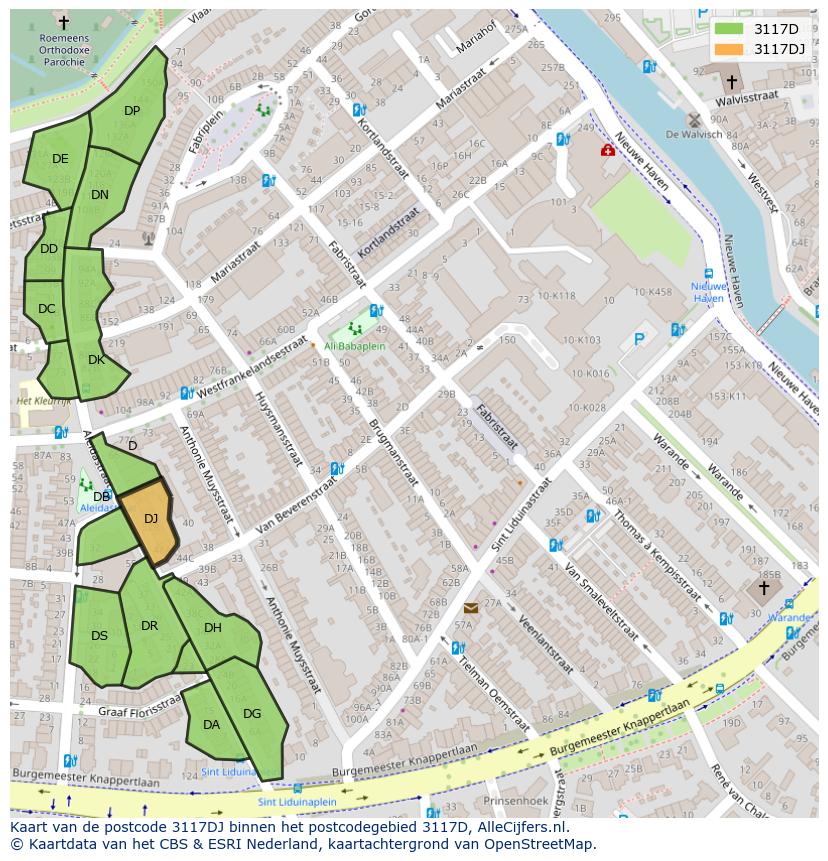 Afbeelding van het postcodegebied 3117 DJ op de kaart.