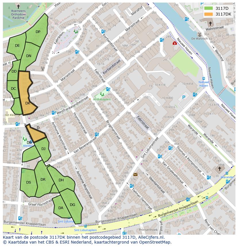 Afbeelding van het postcodegebied 3117 DK op de kaart.