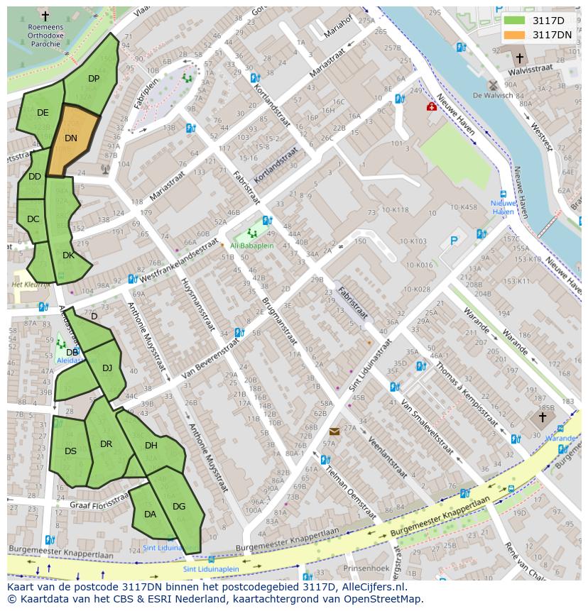 Afbeelding van het postcodegebied 3117 DN op de kaart.