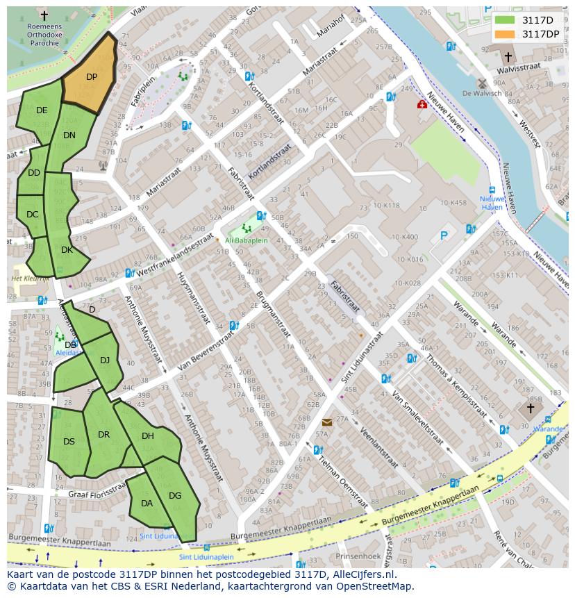 Afbeelding van het postcodegebied 3117 DP op de kaart.