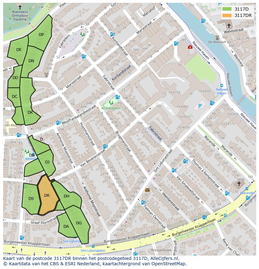 Afbeelding van het postcodegebied 3117 DR op de kaart.