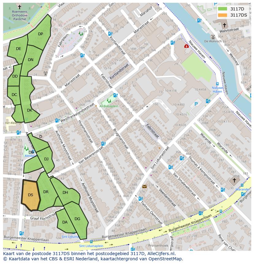 Afbeelding van het postcodegebied 3117 DS op de kaart.