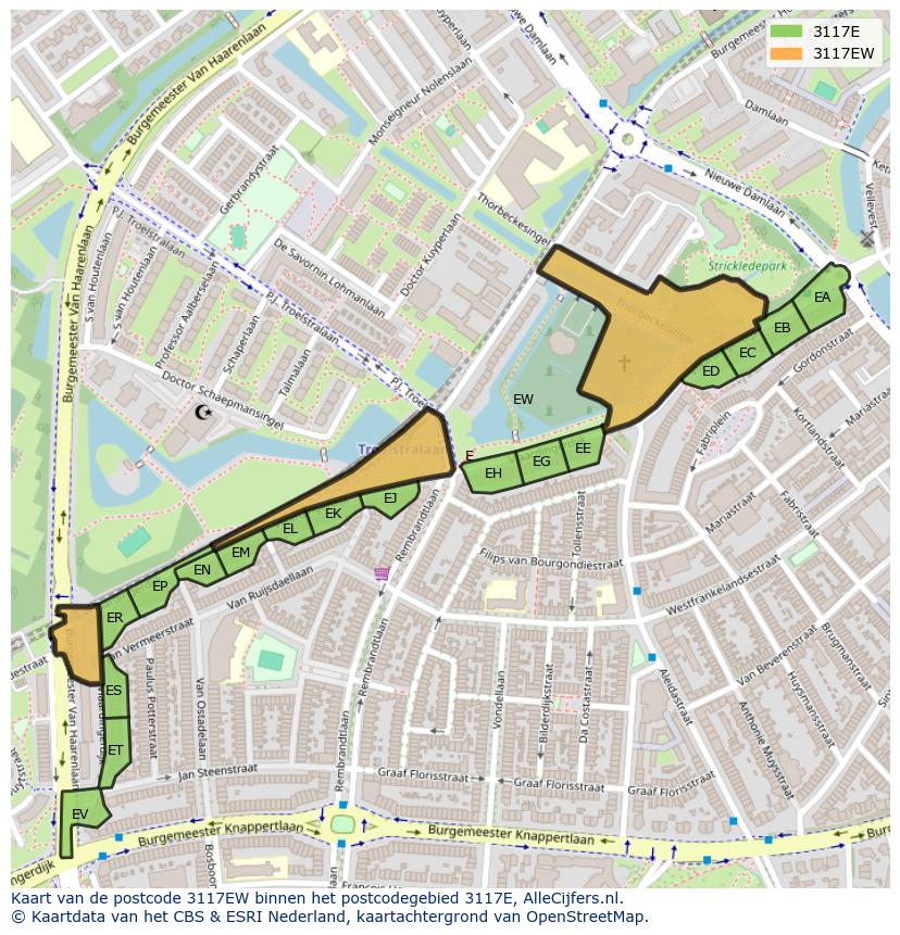 Afbeelding van het postcodegebied 3117 EW op de kaart.