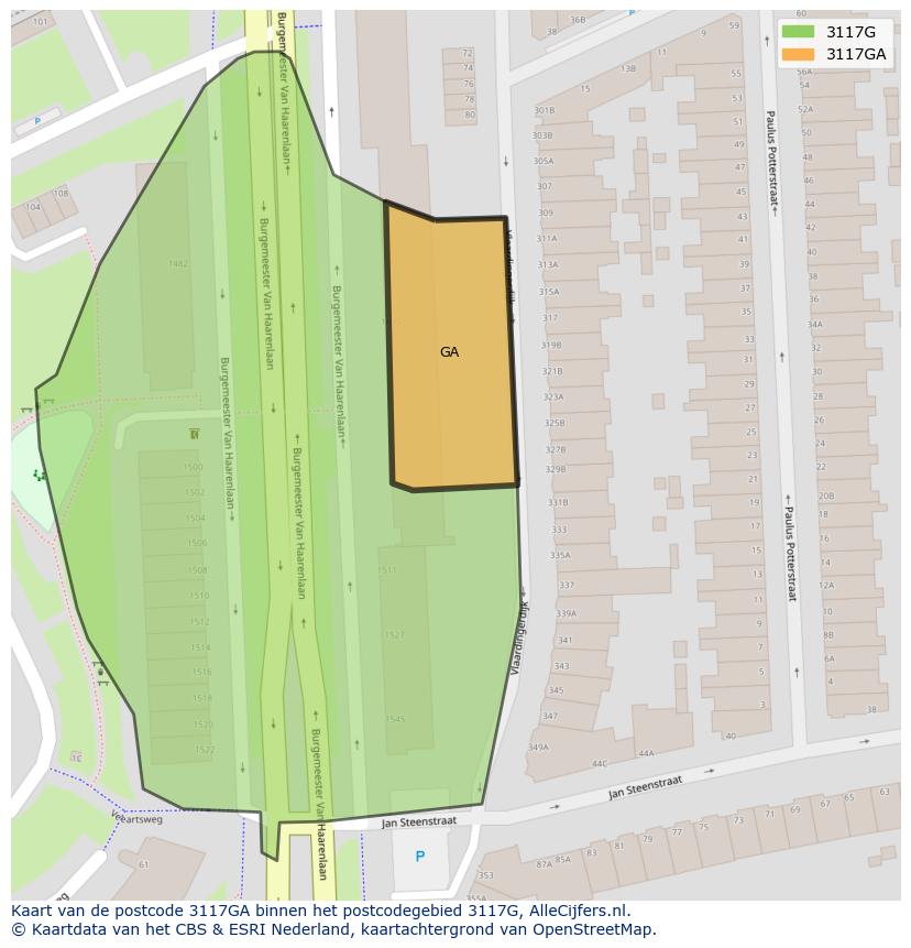 Afbeelding van het postcodegebied 3117 GA op de kaart.