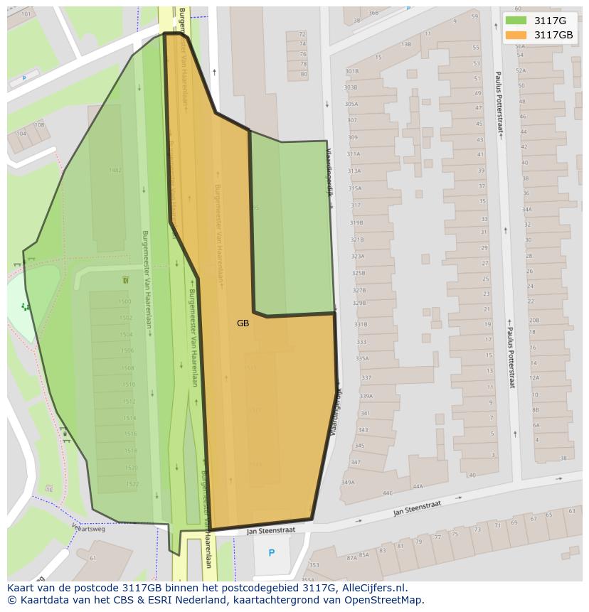 Afbeelding van het postcodegebied 3117 GB op de kaart.