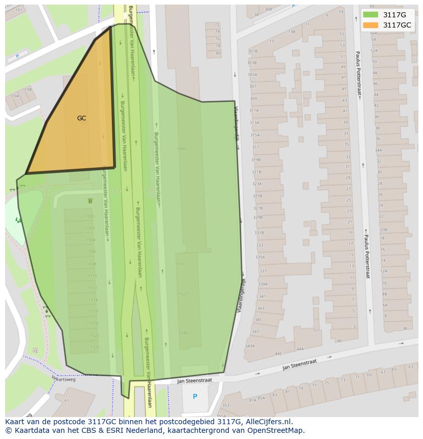 Afbeelding van het postcodegebied 3117 GC op de kaart.