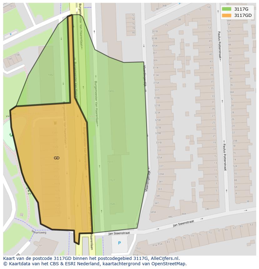 Afbeelding van het postcodegebied 3117 GD op de kaart.