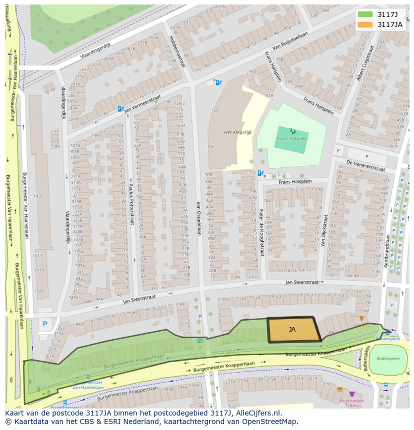 Afbeelding van het postcodegebied 3117 JA op de kaart.