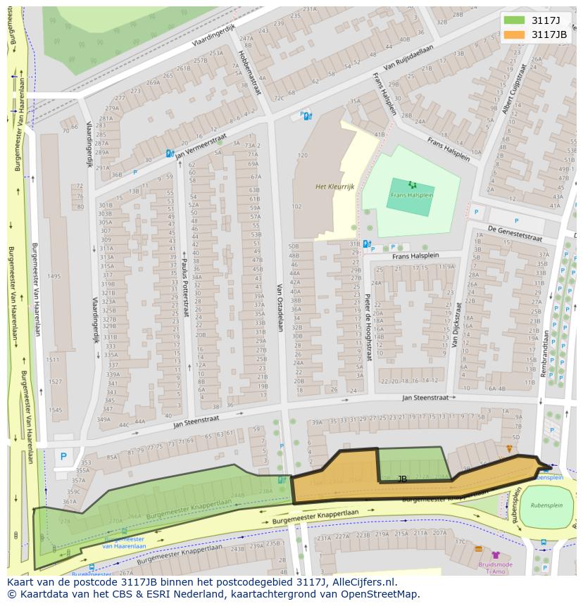 Afbeelding van het postcodegebied 3117 JB op de kaart.