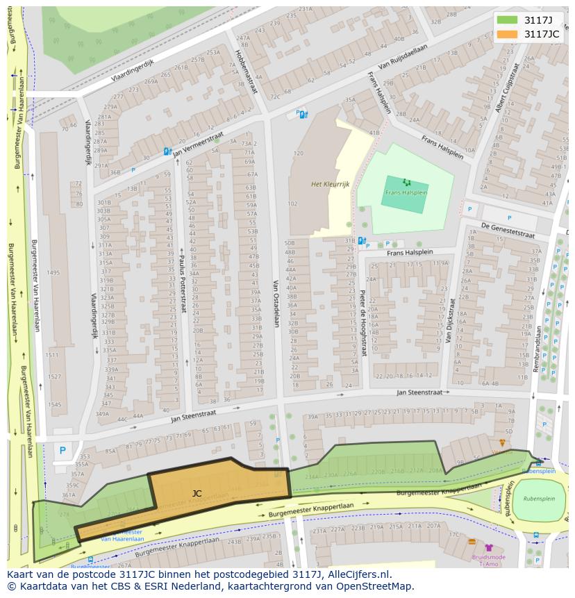 Afbeelding van het postcodegebied 3117 JC op de kaart.