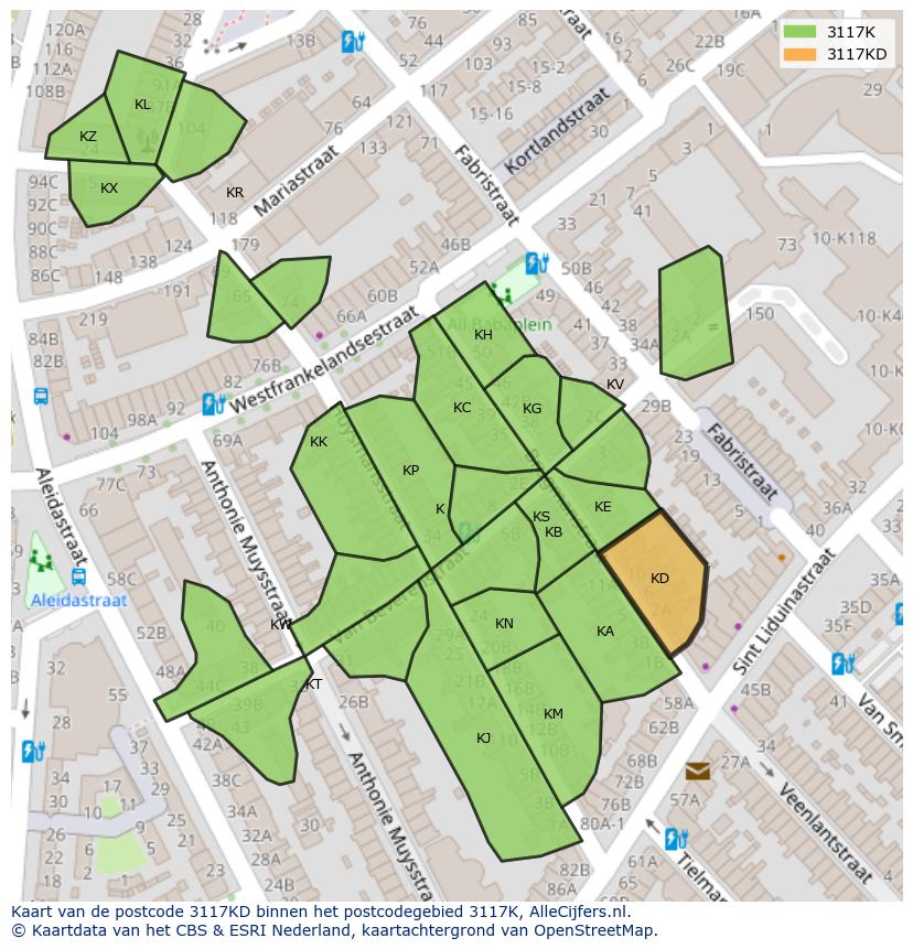 Afbeelding van het postcodegebied 3117 KD op de kaart.
