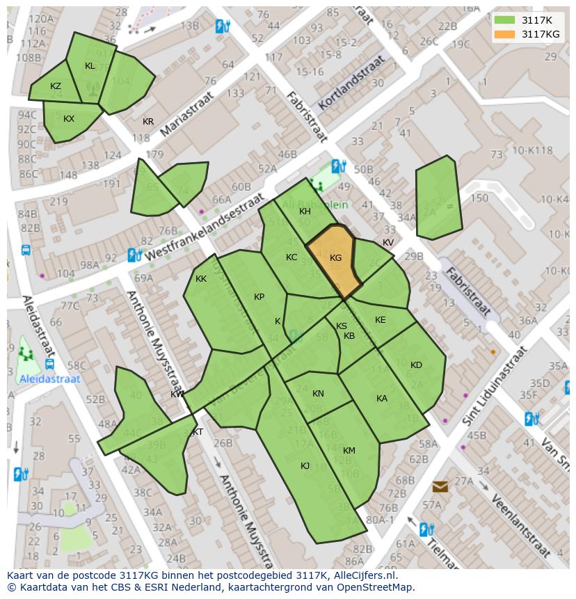 Afbeelding van het postcodegebied 3117 KG op de kaart.