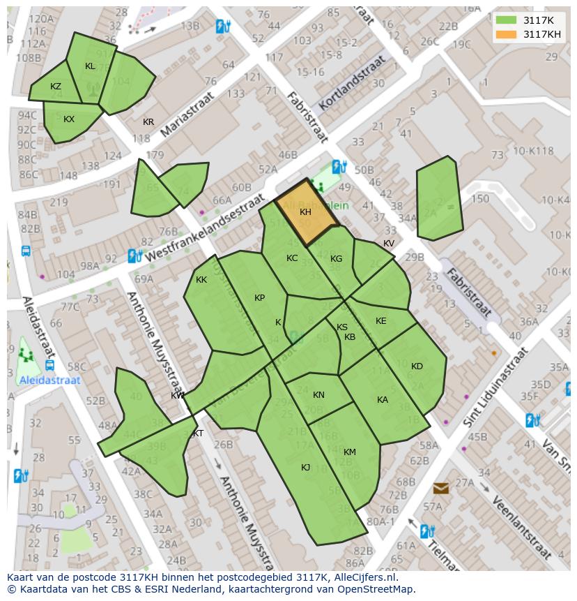 Afbeelding van het postcodegebied 3117 KH op de kaart.
