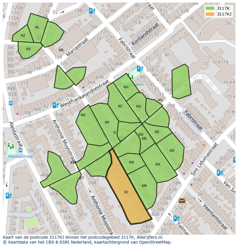 Afbeelding van het postcodegebied 3117 KJ op de kaart.