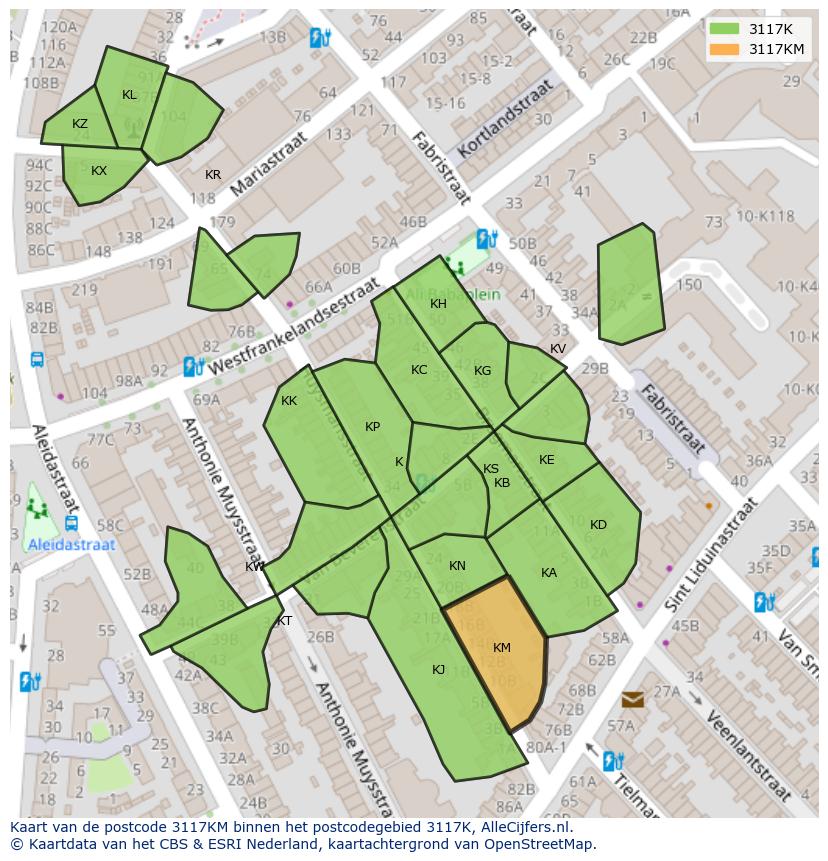 Afbeelding van het postcodegebied 3117 KM op de kaart.