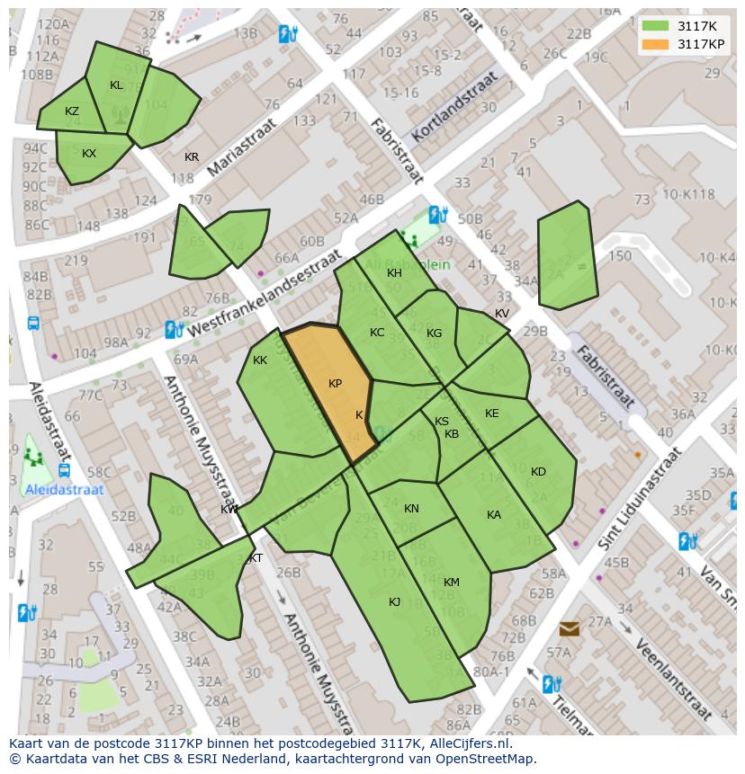 Afbeelding van het postcodegebied 3117 KP op de kaart.