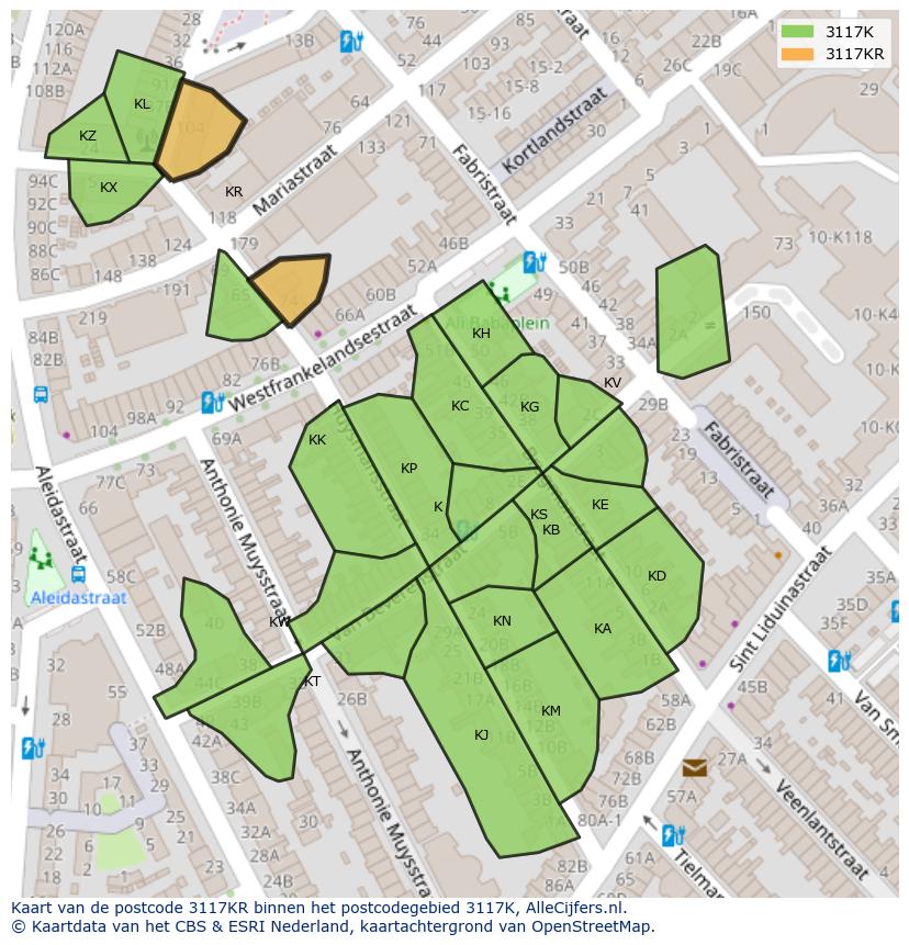 Afbeelding van het postcodegebied 3117 KR op de kaart.