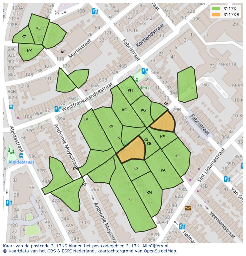 Afbeelding van het postcodegebied 3117 KS op de kaart.